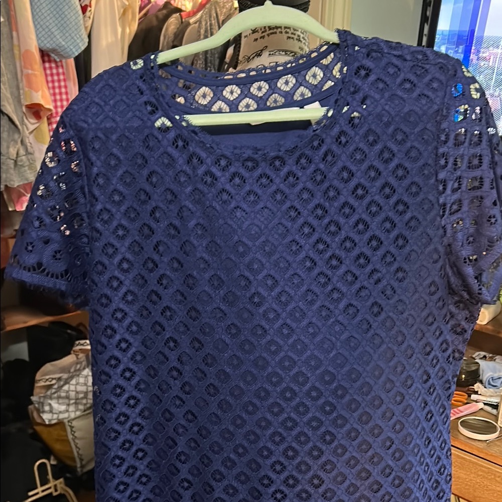 Isaac Mizrahi Blue Graphic Embellished Mini Dress